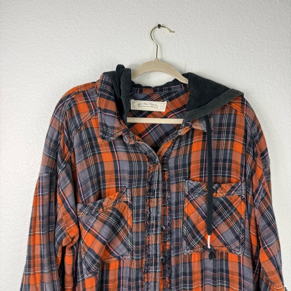 Free People Calico Basin Hooded Plaid Shirt Jacket Oversized Size M - Picture 3 of 10